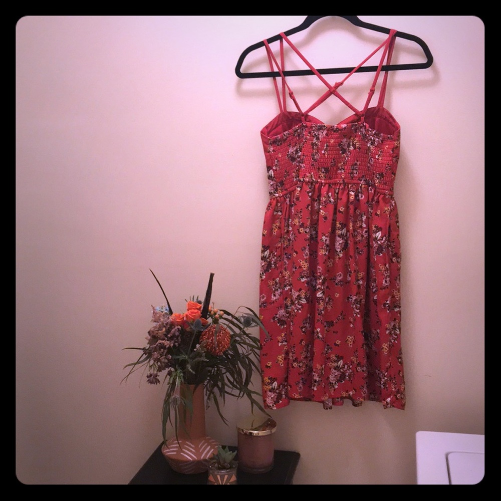 Boho cross strap mini floral dress